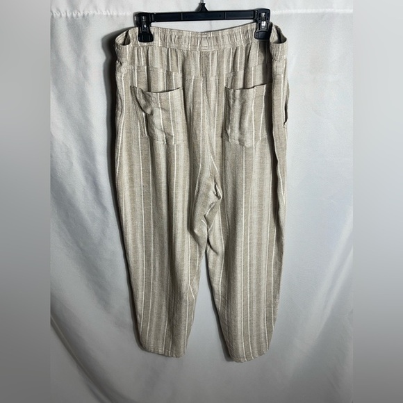 Dash Linen Blend Striped Drawstring Pants Women’s XL Beige Casual Summer Lounge - Picture 3 of 5